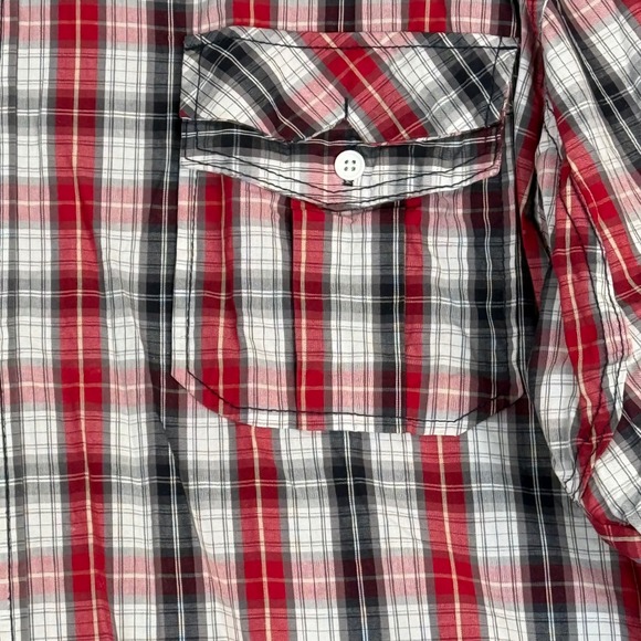 Akademiks Mens 2XL Plaid Button Down Shirt Red Black White Long Sleeve Cotton - Picture 4 of 13
